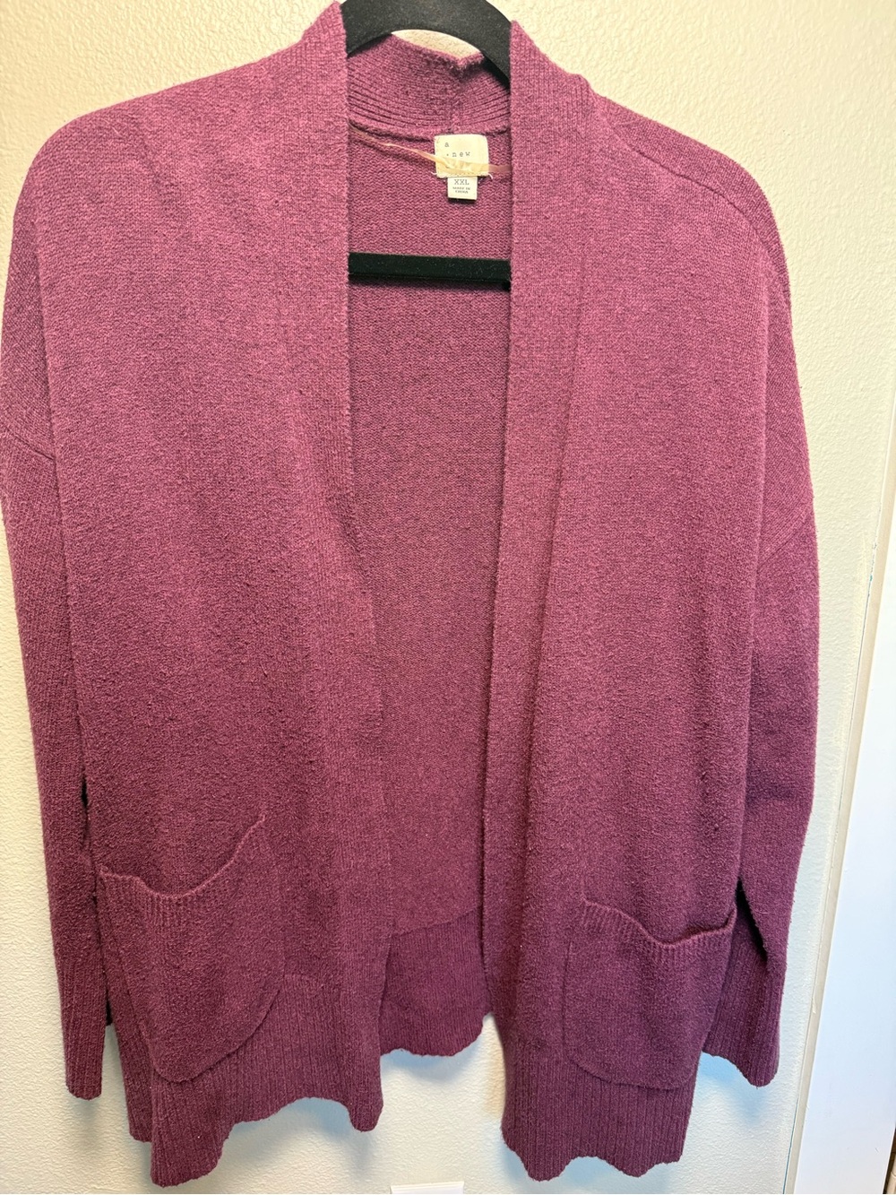 A New Day Women’s XXL Berry Open Front Cardigan Sweater Oversized Pockets